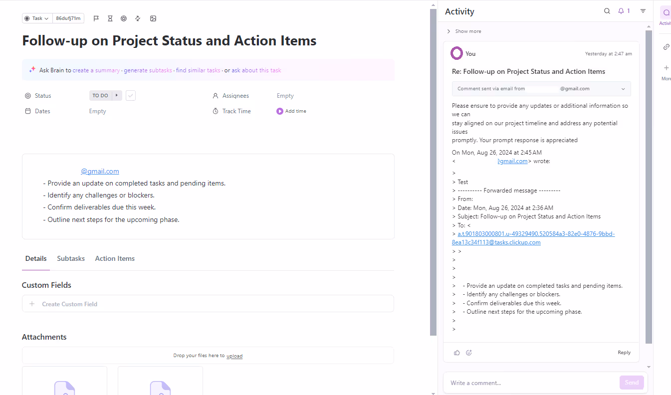 Task Comments from Email